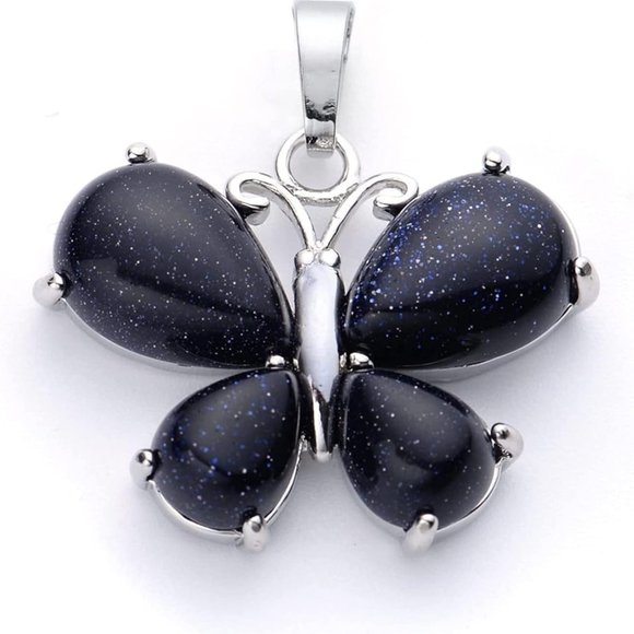 Blue Sandstone Natural Stone Cute Butterfly Pendant Necklace Gemstone Pendant - Picture 1 of 3